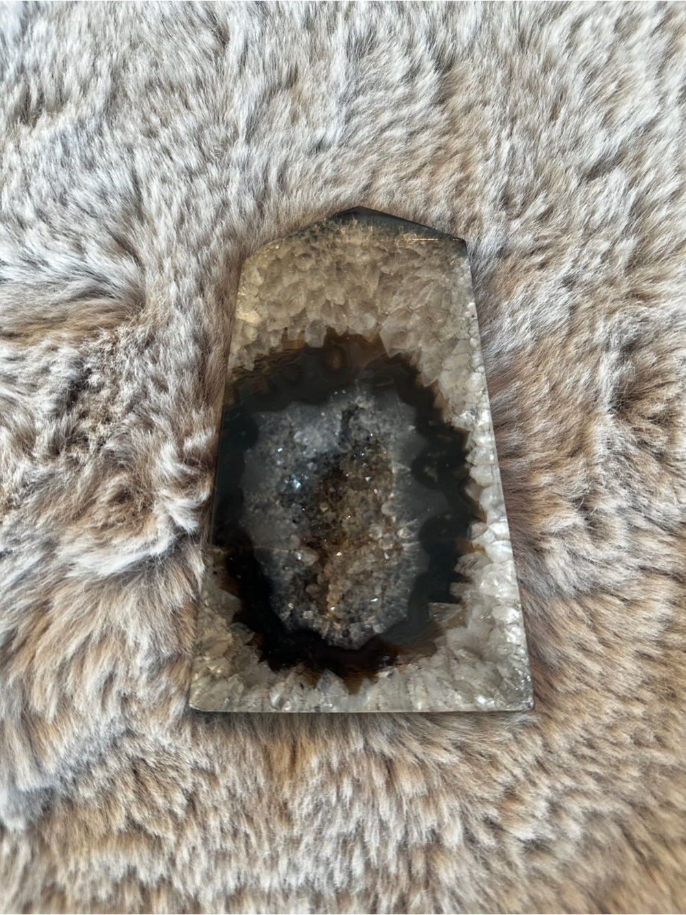Natural Black Agate Crystal Geode Slice